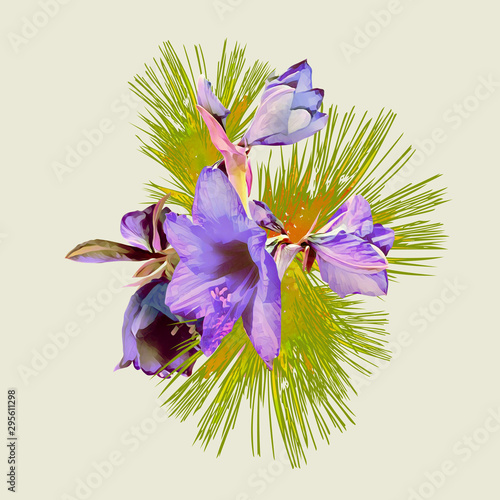 Amaryllis flower, seamless pattern. Watercolor illustration.