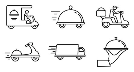 Canvas Print - City food delivery service icons set. Outline set of city food delivery service vector icons for web design isolated on white background