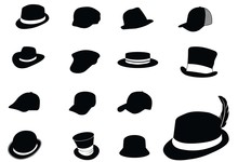 Vector Hat Silhouette Icon Set Collection. Stylish Male And Female. Fashion Theme