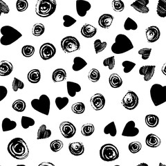 Poster - Modern seamless pattern. Hand drown for wrapping paper. Design element. Modern simple abstract template. Vector illustration art. Hearts drawing. Abstract black design template on white background.