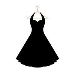 vector illustration of an isolated vintage style halterneck dress on a coat hanger.