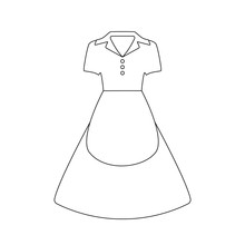 Vector Illustration Of An Isolated Maid Dress With Apron In Outline Style.