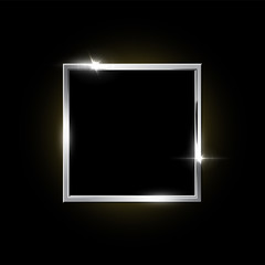 Wall Mural - silver square frame isolated on black background. vector design element.