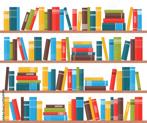 Book shelves with multicolored book spines Poster Mural XXL
