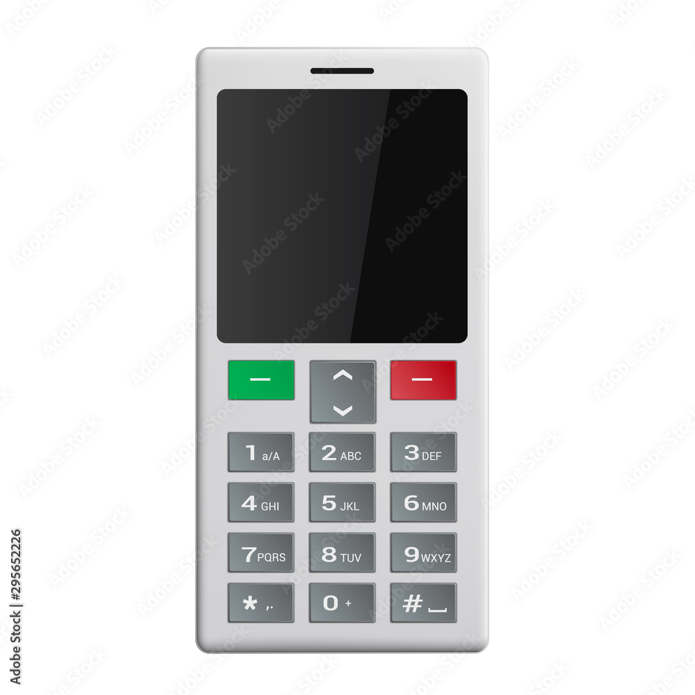Realistic illustration of old white mobile phone with buttons and ...