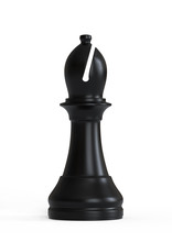 Black Bishop Chess Piece Isolated On White Background. Chess Game Figurine. Chess Pieces. Board Games. Strategy Games. 3d Illustration, 3d Rendering
