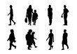 © Surachat Khongkhut - People silhouette walking set, Shadow different adult and child illustration, Black men and women vector