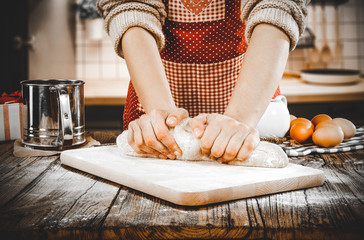 Canvas Print - Woman hands in kitchen and free space for your decoration. 