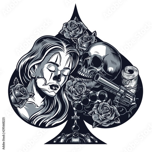 Heart shaped vintage chicano tattoo concept