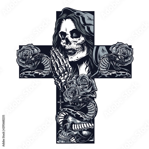 Vintage chicano cross shaped tattoo concept