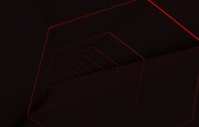 Abstract Tunnel In Total Darkness With Red Led Strip