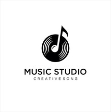 Music Logo Template. Musical Note Vinyl Logo Record Vector Design . Disc Music Play Note Melody Logo Design Vector