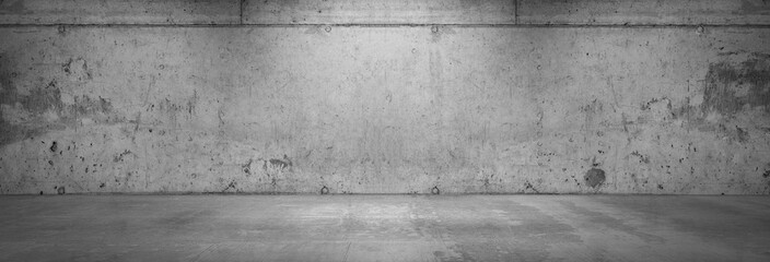 old concrete wall background empty floor panoramic room wide angle