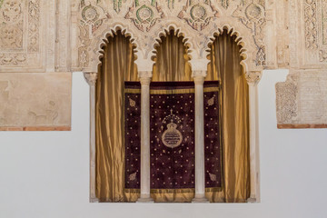 TOLEDO, SPAIN - OCTOBER 23, 2017: Window of El Transito synagogue in Toledo, Spain