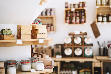 Zero waste shop interior details.