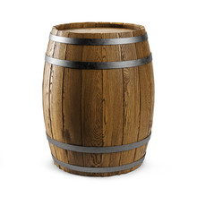 Wooden Barrel Isolated On White Background. Clipping Path Included. 3d Illustration