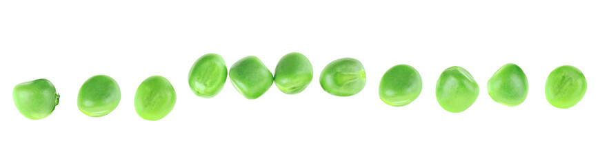 Wall Mural - Fresh green peas isolated on a white background, top view.