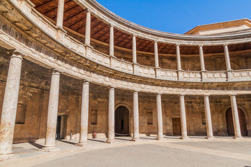 Courtyard of Carlos V palace at Alhambra in Granada, Spain