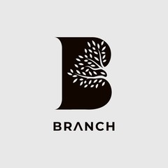 Letter B for branch logo design template