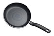 Black teflon skillet with non-stick coated surface isolated