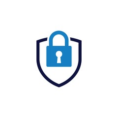 Wall Mural - Shield with a padlock. Safe and protect logo on white background. Vector illustration.