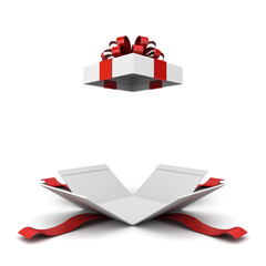 present box or blank gift box with red ribbon and bow open isolated on white background with shadow 