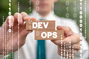 Wall Mural - dev ops development operations software deploy communication development digital concept.