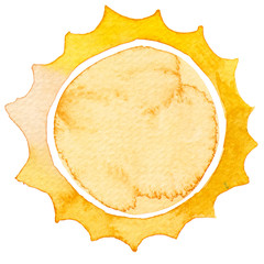 Wall Mural - Yellow ink shiny sun watercolor illustration isolated on white background