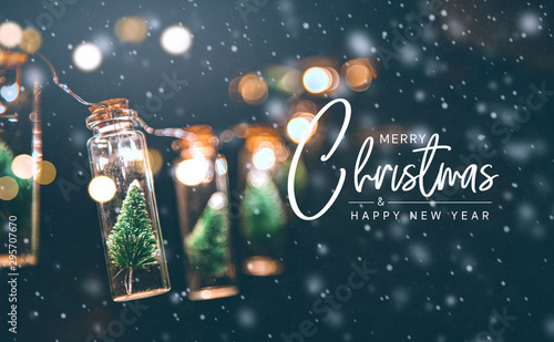 Fotomural Merry Christmas and happy new year concept, Close up, Elegant Christmas tree in glass jar decoration