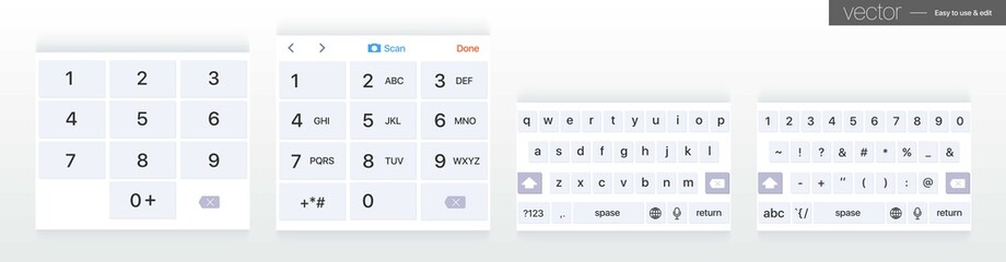 Wall Mural - set of vector mobile keyboards. alphabet and numerals buttons