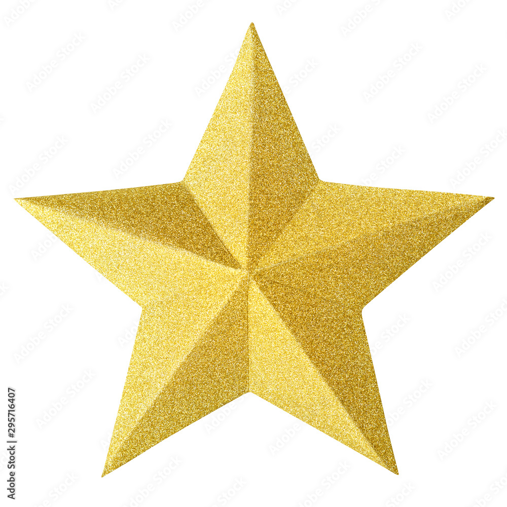 Christmas gold star isolated on white background. Christmas ornament closeup golden star - obrazy, fototapety, plakaty 