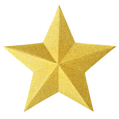 Christmas gold star isolated on white background. Christmas ornament closeup golden star