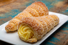 Filled With Yellow Cream Homemade Horn Pastry