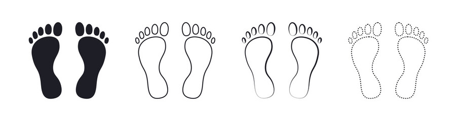 human foot barefoot sole imprint icon set