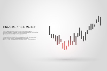 Stock market graph or forex trading chart for business and financial concepts, reports and investment on grey background.Japanese candles . Vector illustration