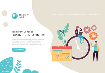 Wall Mural - business planning web page banner poster concept. vector flat cartoon graphic design illustration