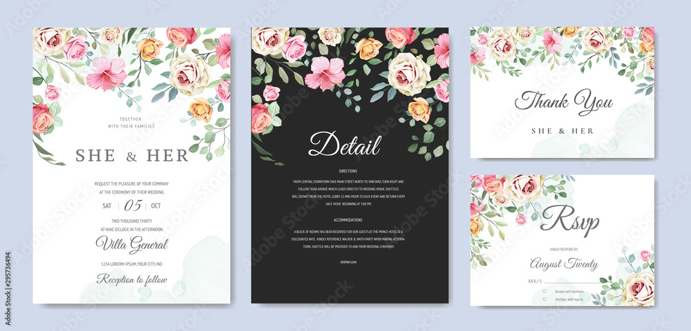 beautiful wedding card floral and leaves template Stock Vector | Adobe ...