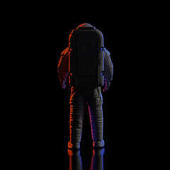 Wall Mural - standing astronaut on shiny stage looking into empty space