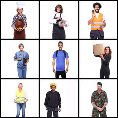 Poster -  Group of 8 working people in front of a white background