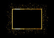 Gold frame with glowing lights and sparkle bokeh effects, isolated on background. Shining golden rectangle. Luxury premium design template.
