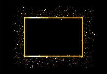 gold frame with glowing lights and sparkle bokeh effects, isolated on background. shining golden rec
