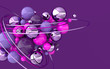 © Meranna - Colorful balls 3d rendering. Chaotic spheres geometric abstract background, primitive shapes, minimalistic design, pink and purple colors, plastic and metall