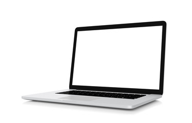 Wall Mural - Laptop with blank screen isolated on white background, clipping path, 3d rendering