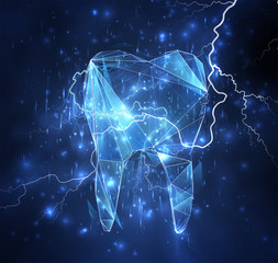 Wall Mural - 3d vector object on a background of blue sky. lightning and thunder. strength and power