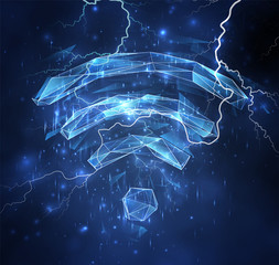 Wall Mural - 3d vector object on a background of blue sky. lightning and thunder. strength and power