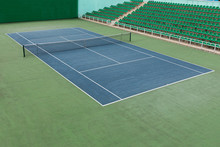 Front View Of Empty Tennis Court Before Competition Start