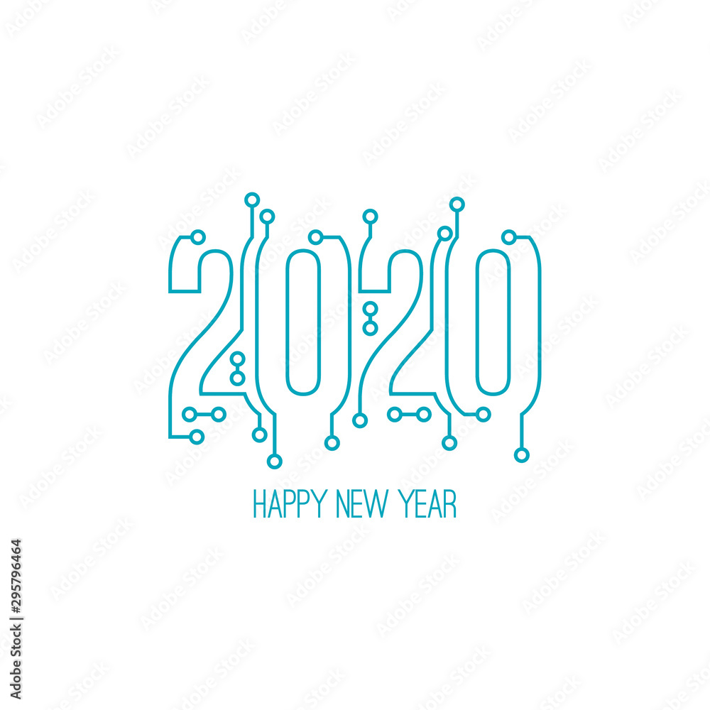 Happy new year 2020 text design with high tech circuit board texture ...