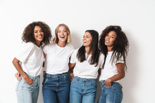 Optimistic Cheery Young Women Multiracial Friends