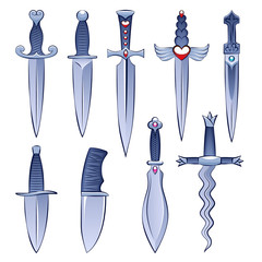 Wall Mural - Daggers and knifes set in cartoon style.