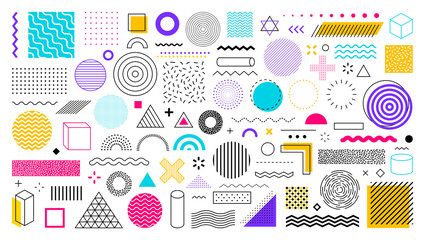 Wall Mural - set of 100 geometric shapes. memphis design, retro elements for web, vintage, advertisement, commerc
